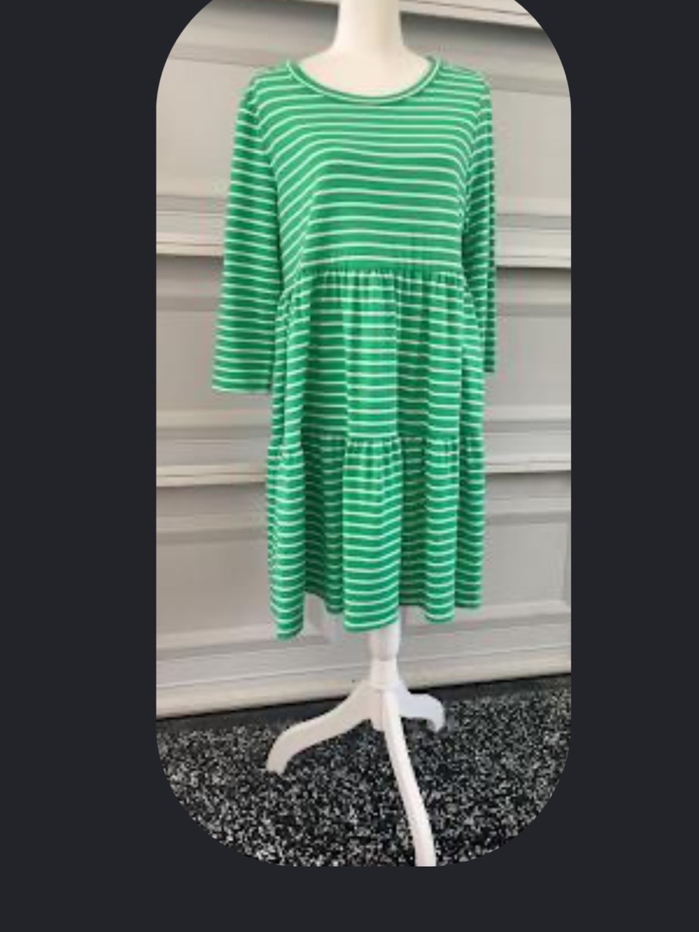 crown & ivy Green and White Striped Tiered Dress